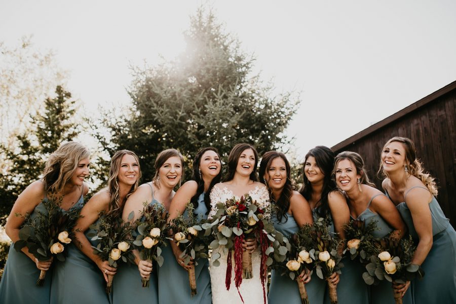 Bridal party photos DIY flowers at Rustic Acres Farm