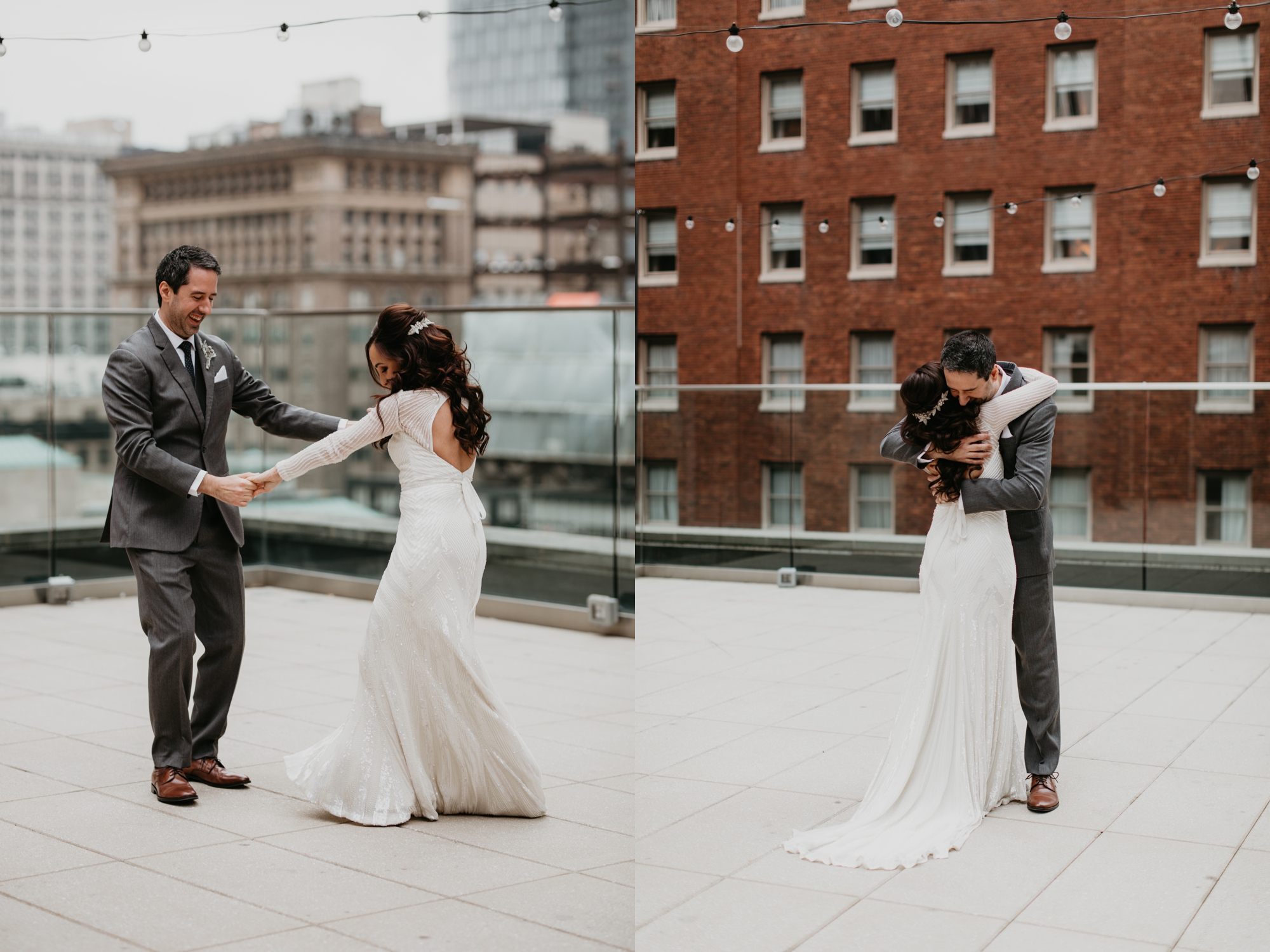  Pittsburgh wedding Photographer, December wedding in Pittsburgh, Holiday wedding, Pittsburgh wedding at SLATE, Blanc De Blanc Bridal, Hannah Conard Beauty, Simply Captivating hair, Mocha Rose floral, First look, Neutral tone bridal party, Hotel Monaco Pittsburgh, Wedding photos at Bar Marco, long sleeve gown, Indie gowns in Pittsburgh, Hair down bride, monochromatic wedding, Pittsburgh Winter Wedding, amazing wedding florals, floral installation for the aisle