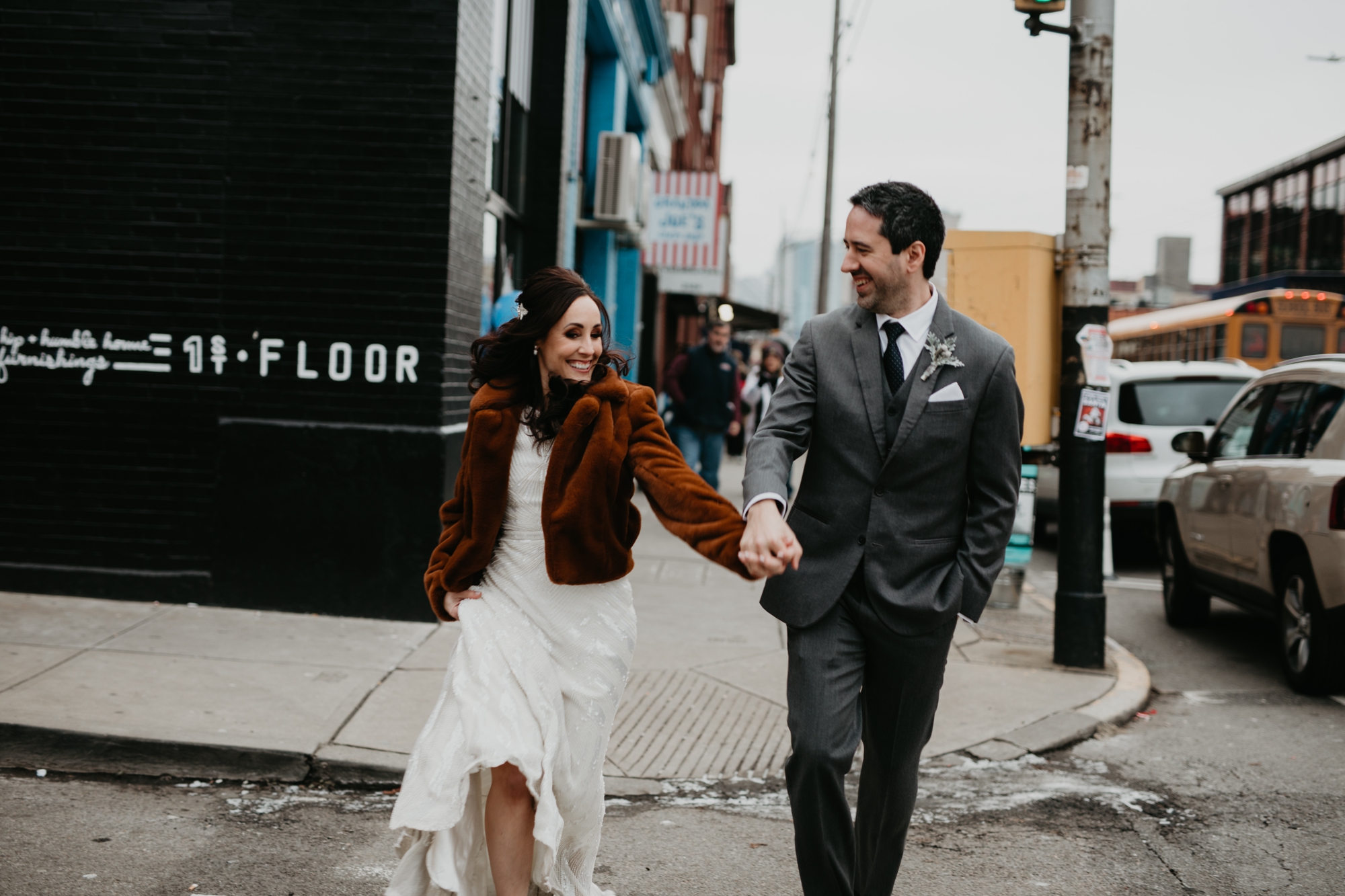  Pittsburgh wedding Photographer, December wedding in Pittsburgh, Holiday wedding, Pittsburgh wedding at SLATE, Blanc De Blanc Bridal, Hannah Conard Beauty, Simply Captivating hair, Mocha Rose floral, First look, Neutral tone bridal party, Hotel Monaco Pittsburgh, Wedding photos at Bar Marco, long sleeve gown, Indie gowns in Pittsburgh, Hair down bride, monochromatic wedding, Pittsburgh Winter Wedding, amazing wedding florals, floral installation for the aisle